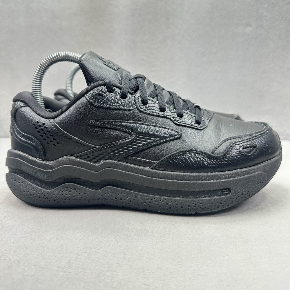 Womens Size 7.5 (D) WIDE Brooks Ghost Max 2 Shoes Black Leather Running Sneakers